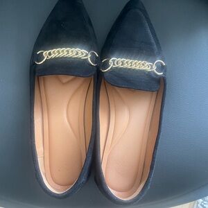 Elegant Black Loafers with Gold Chain Detail